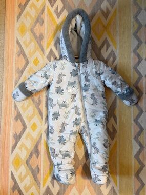 Infant Grey Dinosaur Print Snowsuit One-Piece
